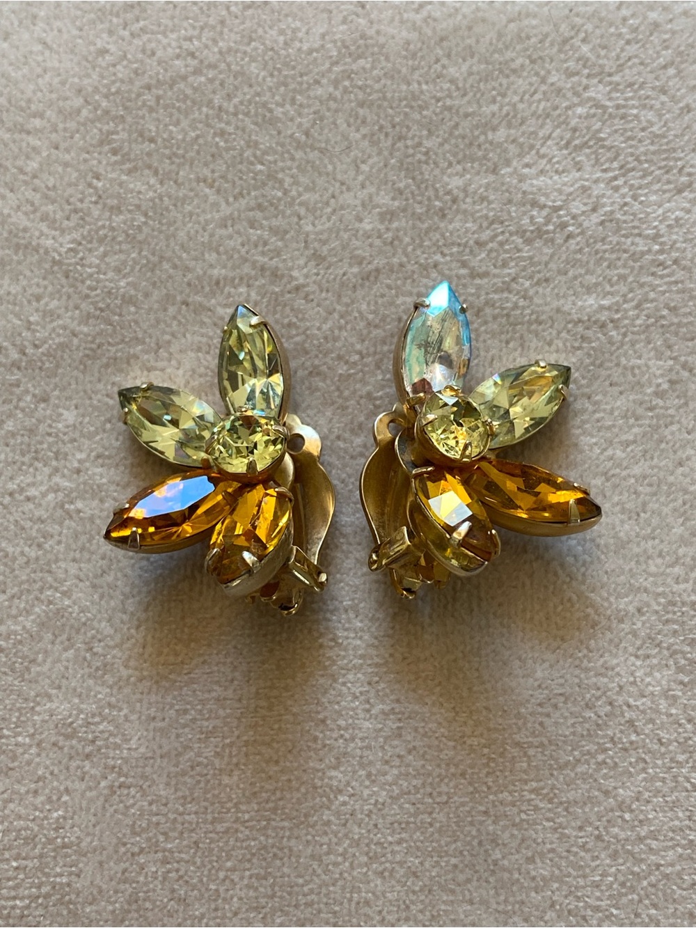 Yellow Crystal Floral Clip-On Earrings